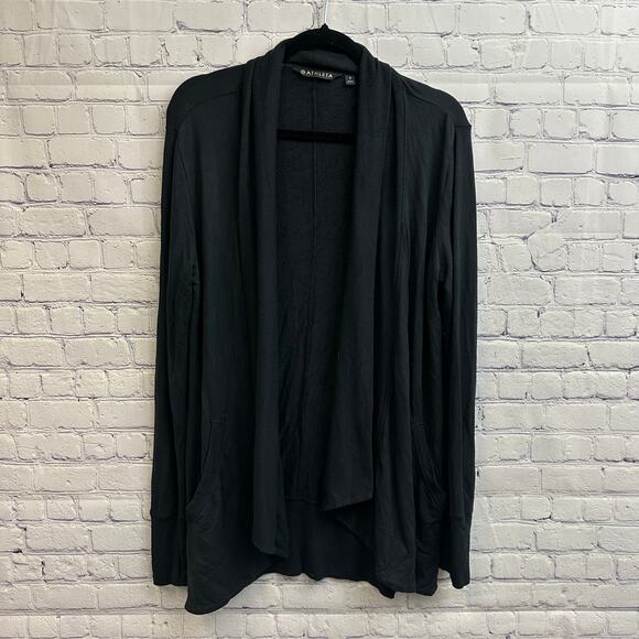 Athleta Pranayama Restore Wrap Open Cardigan Black Small Pockets Fall Cozy - Picture 1 of 5